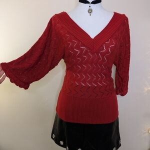 Red V-Neck Knit Sweater